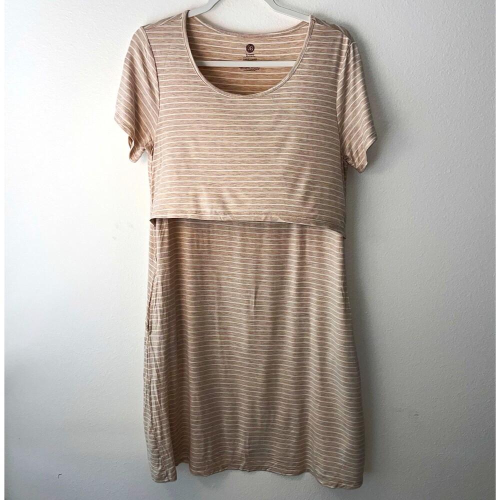 Kindred Bravely Women's Beige White Striped Bamboo Jersey Pocket Dress L